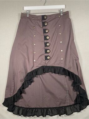 VTG Funhouse NYC Steampunk High Low Ruffle Skirt Mauve Brown Whimsigoth M
